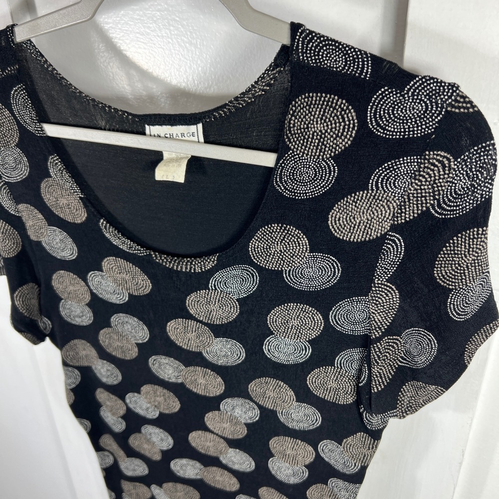 In Charge Vintage Black Geometric Bubble Dot Print Short Sleeve Top Large 4016